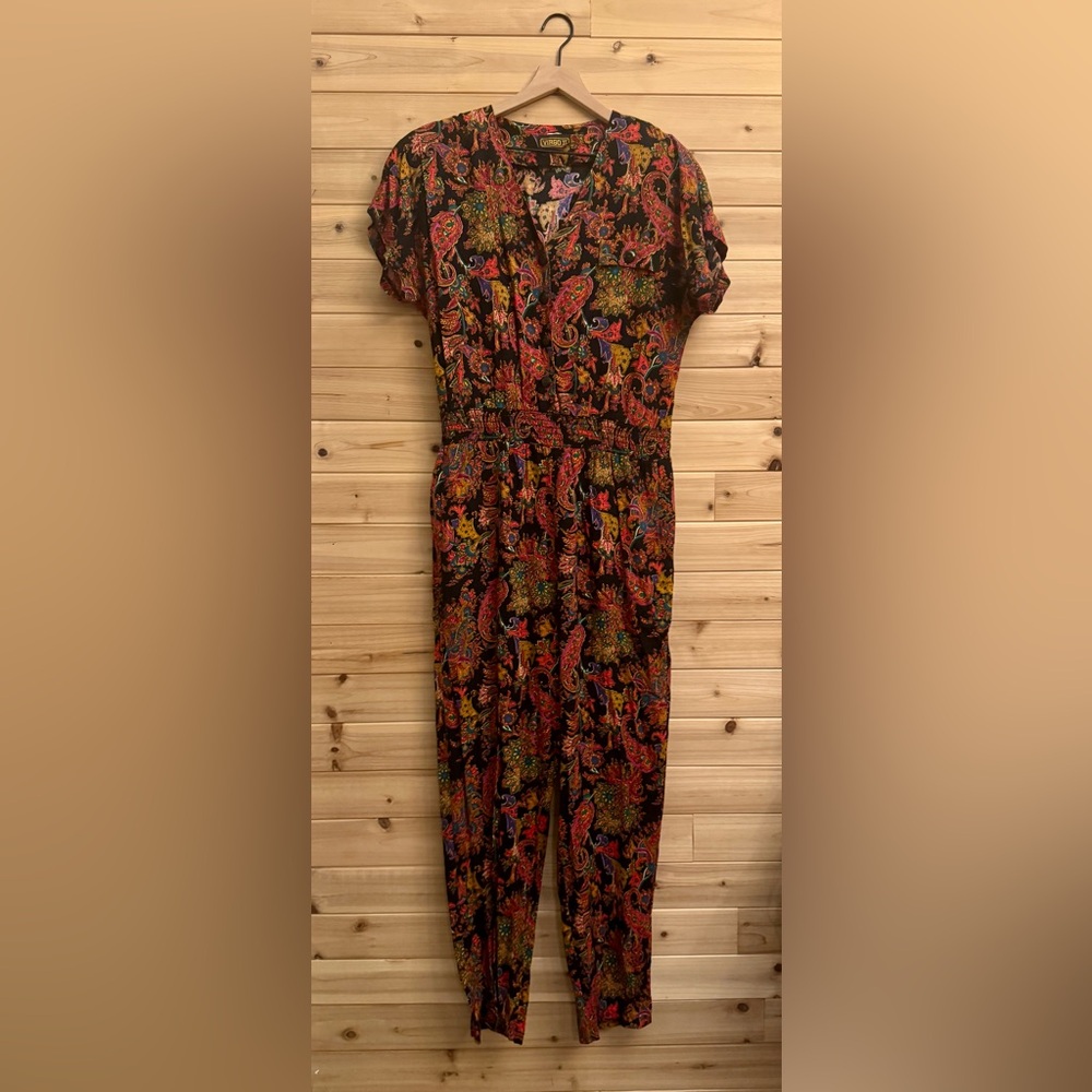 VNTG 80’s Virgo Large Bold Colorful Retro Rainbow Paisley Jumpsuit Romper